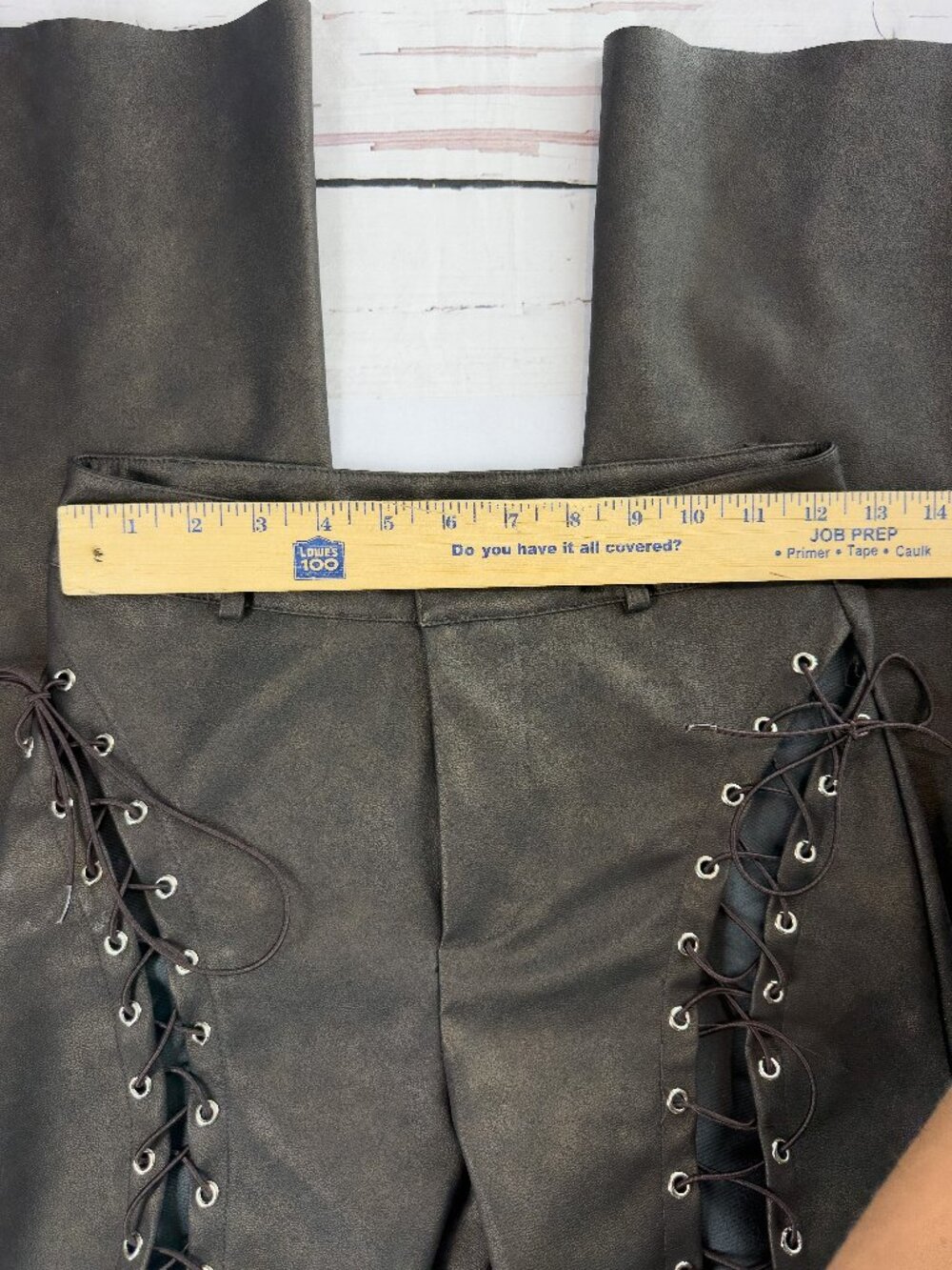 White Fox Lace-Up Faux Leather Flare Chocolate XS Y2K Moto grunge Y2K trouser - Picture 8 of 13